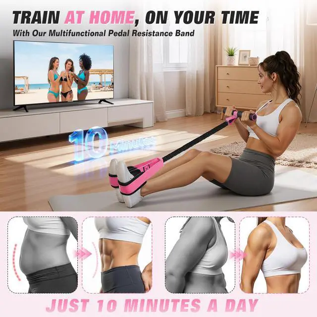 Alt view image 2 of 7 - Upgraded Pedal Resistance Band with Handles, Foot Pedal Resistance Bands for Women, Core Abs Leg Training, Exercise Bands for Full Body Workout Fitness, Home Gym Equipment, Pilates & Physical Therapy