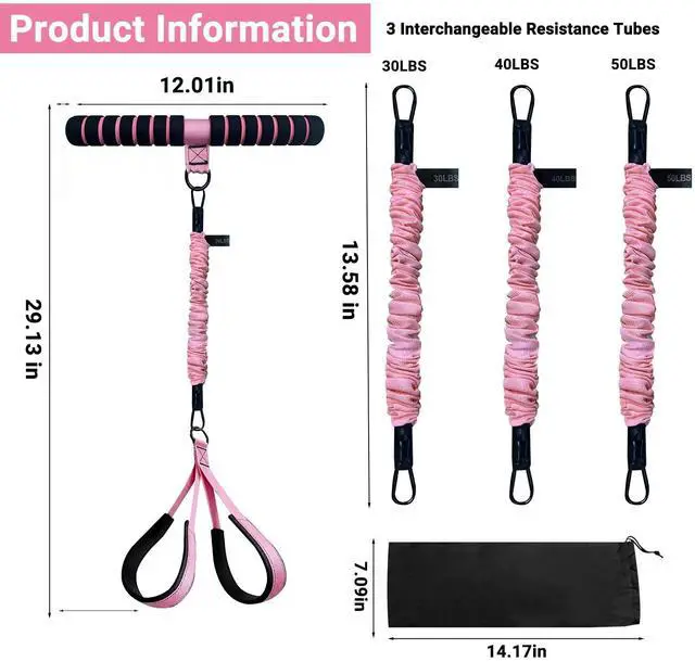 Main image of Multifunction Pedal Resistance Band with Handles, Adjustable Resistance Tubes for Full Body & Core Workout, Home Exercise Equipment for Abs, Arms, Legs Ideal for Men, Women & Physical Therapy (Pink)
