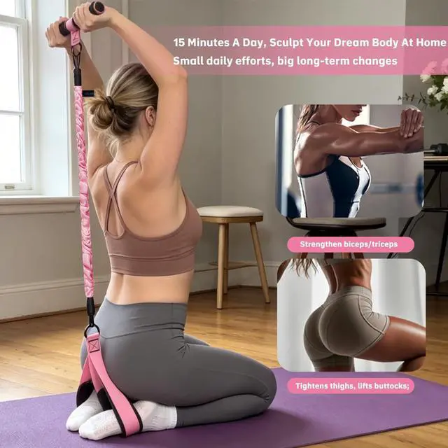 Alt view image 2 of 3 - Multifunction Pedal Resistance Band with Handles, Adjustable Resistance Tubes for Full Body & Core Workout, Home Exercise Equipment for Abs, Arms, Legs Ideal for Men, Women & Physical Therapy (Pink)