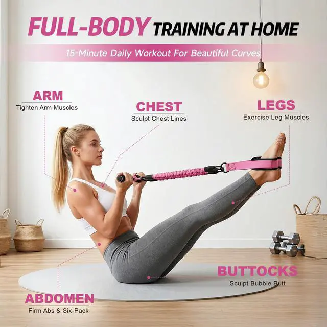 Alt view image 3 of 5 - Upgraded Pedal Resistance Band with Handle, Adjustable Exercise Bands for Home Workout, Portable Fitness Equipment for Abs, Arms, Legs & Full Body Training - Pink