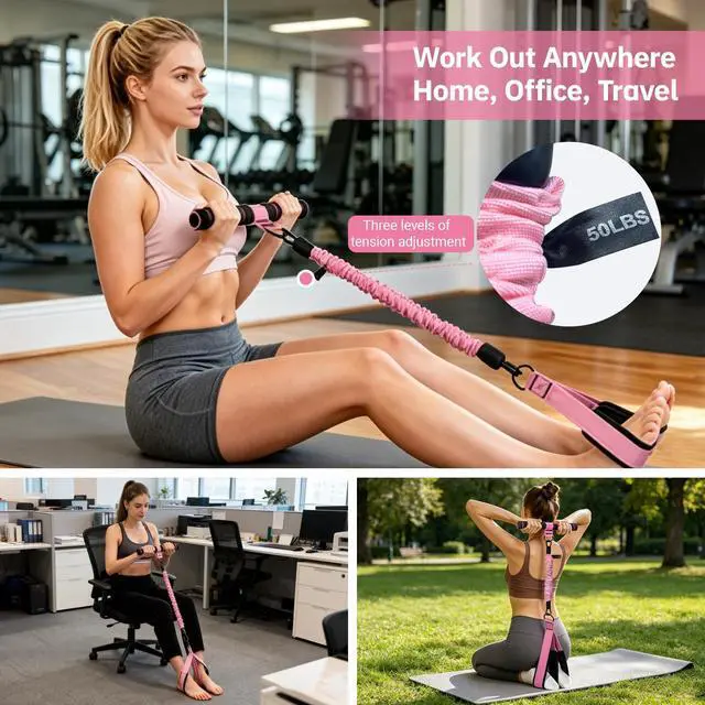Alt view image 3 of 3 - Multifunction Pedal Resistance Band with Handles, Adjustable Resistance Tubes for Full Body & Core Workout, Home Exercise Equipment for Abs, Arms, Legs Ideal for Men, Women & Physical Therapy (Pink)