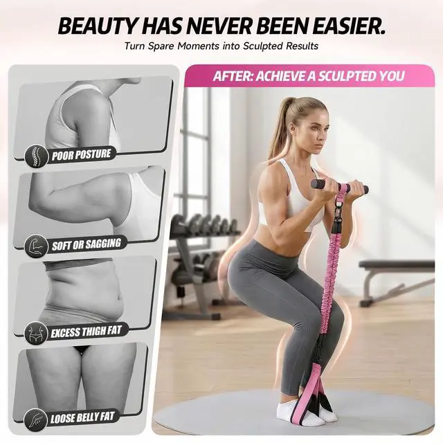 Alt view image 5 of 5 - Upgraded Pedal Resistance Band with Handle, Adjustable Exercise Bands for Home Workout, Portable Fitness Equipment for Abs, Arms, Legs & Full Body Training - Pink