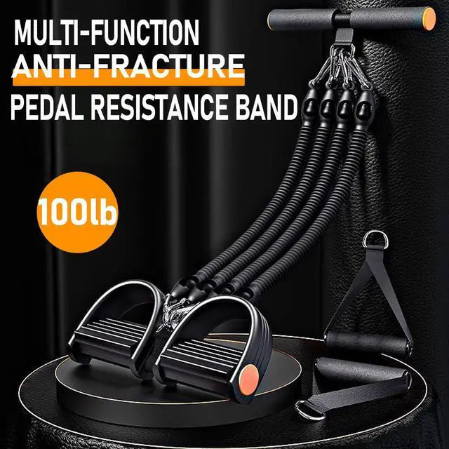 Main image of 2026 Upgrade Foot Pedal Resistance Band, Adjustable 4-Tube Pedal Ankle Puller Resistance Band with Handle, Multifunction Home Gym Equipment, Stirrup Puller for Men Women for Full Body Exercise - Black