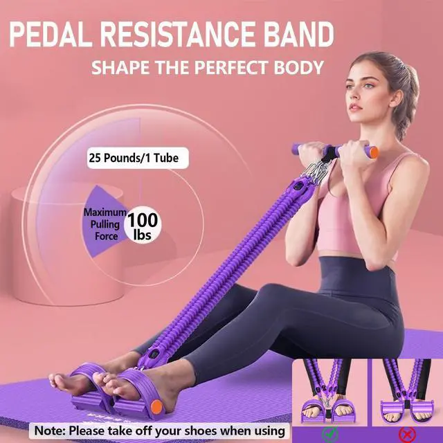 Alt view image 2 of 2 - 2026 Upgrade Foot Pedal Resistance Band, Adjustable 4-Tube Pedal Ankle Puller Resistance Band with Handle, Multifunction Home Gym Equipment, Stirrup Puller for Men Women for Full Body Exercise - Black