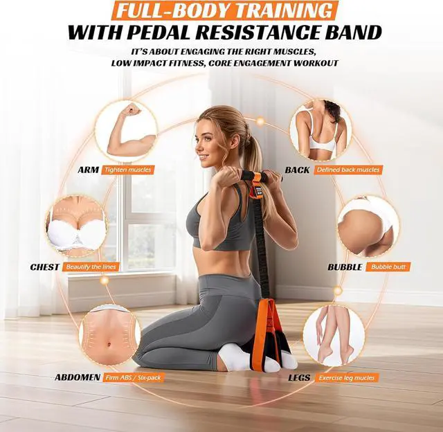 Alt view image 5 of 7 - 2026 Upgraded Pedal Resistance Bands with Handles, Upgrade Women Exercise Bands for Full Body Training,Core, ABS,Legs,Glutes,Arms,Pilates,Physical Therapy, Strength, Sit Up Equipment for Home Workout