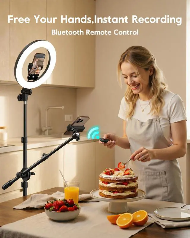 Alt view image 3 of 6 - Soft Ring Light with Stand & Dual Phone Mount, LUXSURE Phone Tripod with Ring Light, Overhead Phone Mount with Light & Remote for Video Recording/Live Stream/Cooking