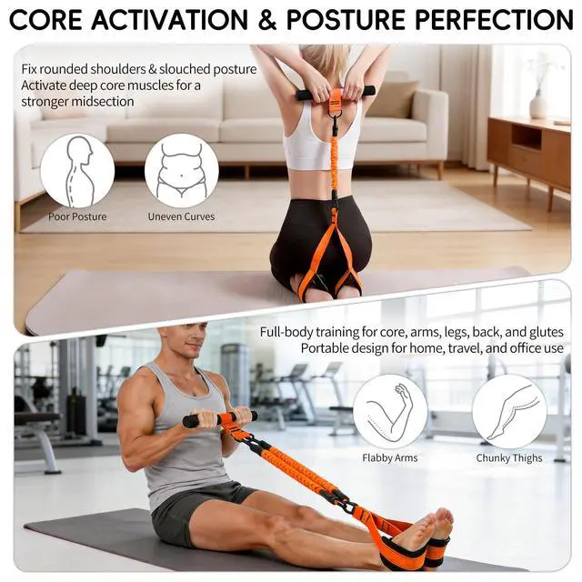 Alt view image 4 of 4 - Upgraded Multifunction Pedal Resistance Band with Handles, Adjustable Exercise Bands for Full Body Workout, Home Gym Equipment for Core Abs Legs Glutes Arm Strength Training (Orange - 3 Tubes)
