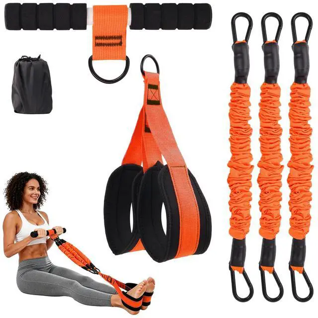 Main image of Upgraded Multifunction Pedal Resistance Band with Handles, Adjustable Exercise Bands for Full Body Workout, Home Gym Equipment for Core Abs Legs Glutes Arm Strength Training (Orange - 3 Tubes)