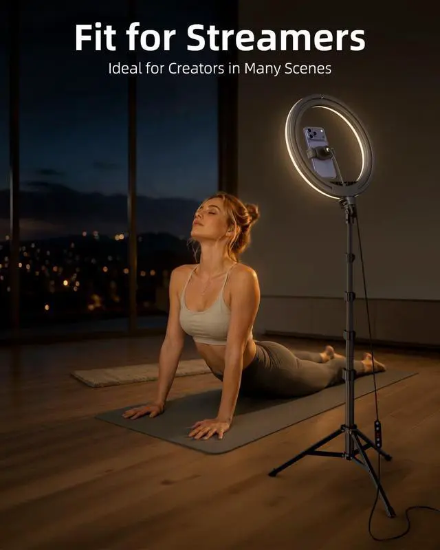 Alt view image 6 of 7 - 12" Ring Light with 63" extendable Tripod Stand, Selfie RingLight with Phone Holder and Selfie Remote, 2-in-1 Dimmable LED Ring Light for Makeup, Live Stream, Photography