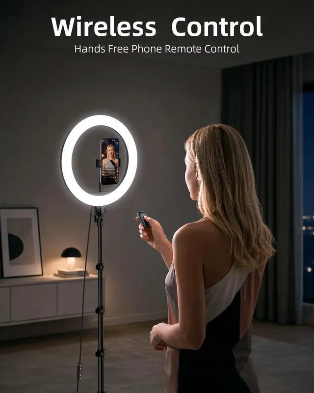 Alt view image 3 of 7 - 12" Ring Light with 63" extendable Tripod Stand, Selfie RingLight with Phone Holder and Selfie Remote, 2-in-1 Dimmable LED Ring Light for Makeup, Live Stream, Photography