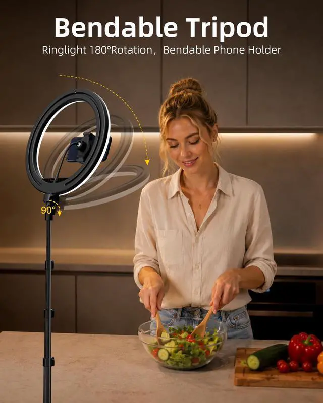 Alt view image 7 of 7 - 12" Ring Light with 63" extendable Tripod Stand, Selfie RingLight with Phone Holder and Selfie Remote, 2-in-1 Dimmable LED Ring Light for Makeup, Live Stream, Photography