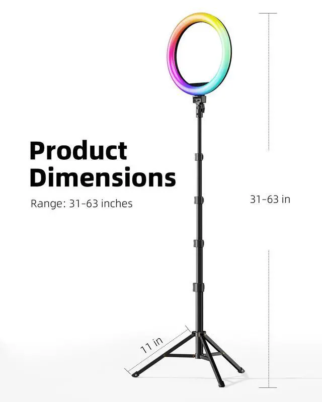 Alt view image 4 of 6 - 12" RGB Ring Light with 63" Tripod Stand, 3 CCT Mode and 39 Color Mode Selfie RingLight with Stand, 2-in-1 LED Ring Light with Selfie Remote, for Makeup, Live Stream