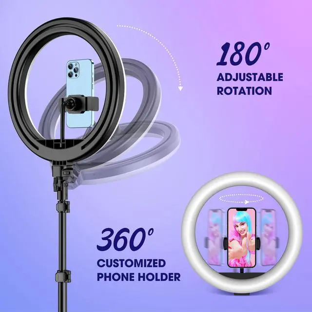 Alt view image 6 of 6 - 12" RGB Ring Light with 63" Tripod Stand, 3 CCT Mode and 39 Color Mode Selfie RingLight with Stand, 2-in-1 LED Ring Light with Selfie Remote, for Makeup, Live Stream