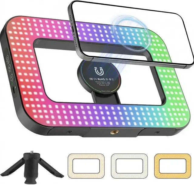 Main image of Ring Light for Phone, Magnetic Selfie Light with Tripod Stand, Rechargeable RGB Video Light, 10 Brightness Levels & 3 Cold Shoes for Recording, Vlogging, Influencers, Makeup