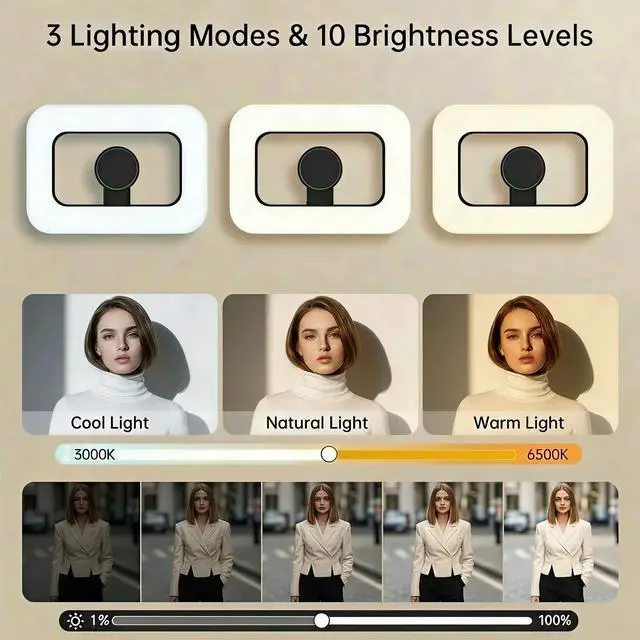Alt view image 3 of 5 - Ring Light for Phone, Magnetic Selfie Light with Tripod Stand, Rechargeable RGB Video Light, 10 Brightness Levels & 3 Cold Shoes for Recording, Vlogging, Influencers, Makeup