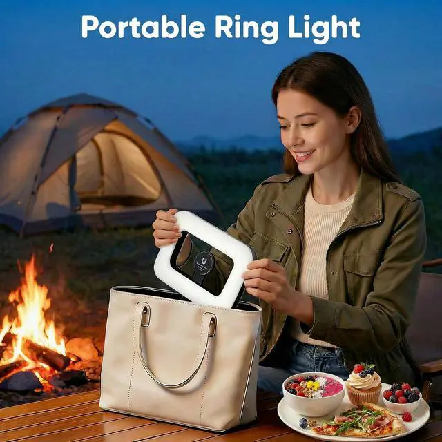 Alt view image 4 of 5 - Ring Light for Phone, Magnetic Selfie Light with Tripod Stand, Rechargeable RGB Video Light, 10 Brightness Levels & 3 Cold Shoes for Recording, Vlogging, Influencers, Makeup