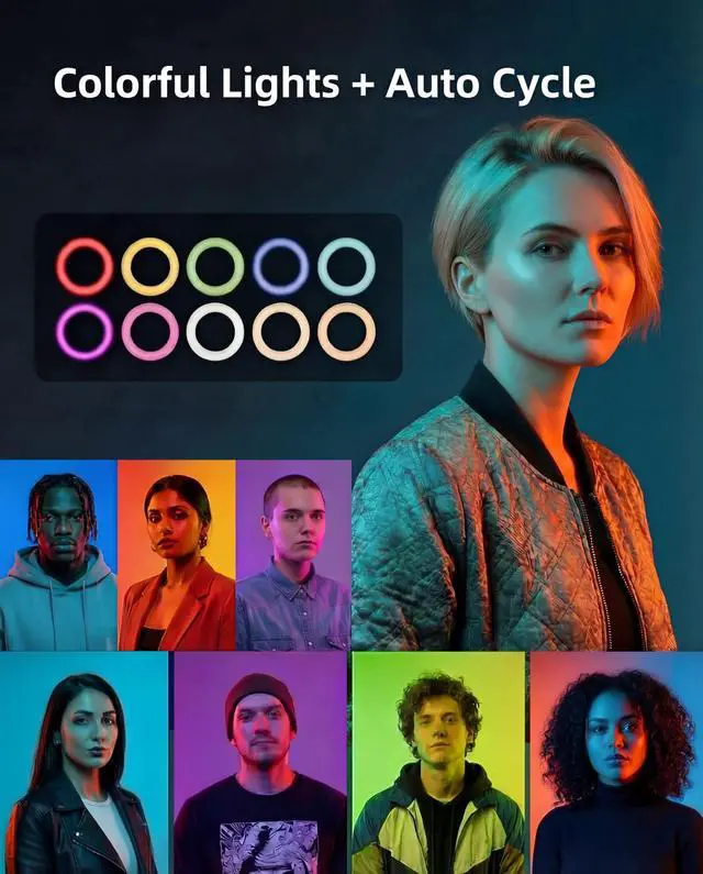 Alt view image 2 of 5 - Ring Light for Phone, Magnetic Selfie Light with Tripod Stand, Rechargeable RGB Video Light, 10 Brightness Levels & 3 Cold Shoes for Recording, Vlogging, Influencers, Makeup