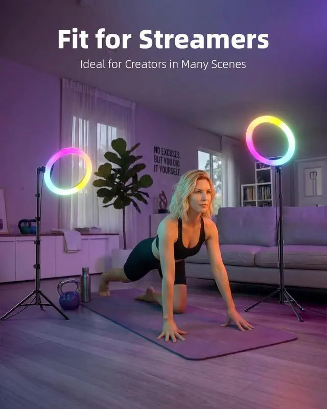 Alt view image 3 of 6 - 12" RGB Ring Light with 63" Tripod Stand, 3 CCT Mode and 39 Color Mode Selfie RingLight with Stand, 2-in-1 LED Ring Light with Selfie Remote, for Makeup, Live Stream