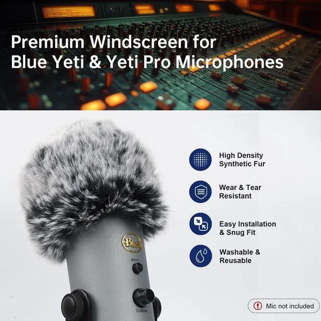 Alt view image 2 of 5 - Pop Filter/Windscreen for Blue Yeti and Yeti Pro Microphones, Furry Mic Cover for Wind and Ambient Noise Reduction