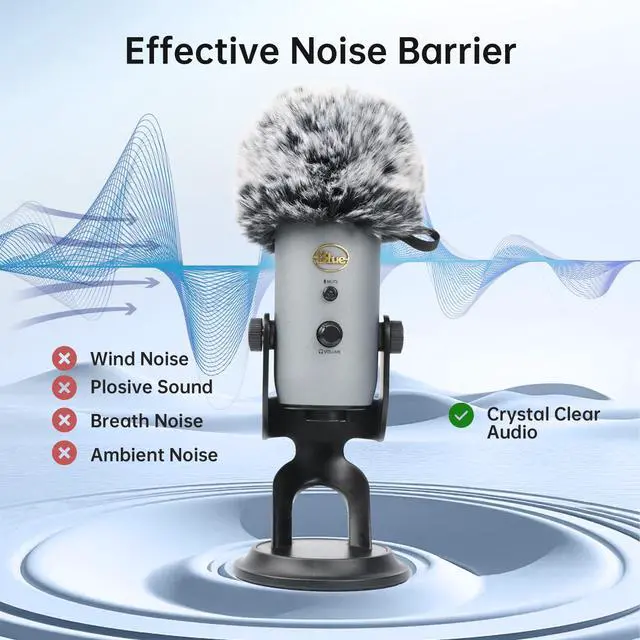Alt view image 3 of 5 - Pop Filter/Windscreen for Blue Yeti and Yeti Pro Microphones, Furry Mic Cover for Wind and Ambient Noise Reduction