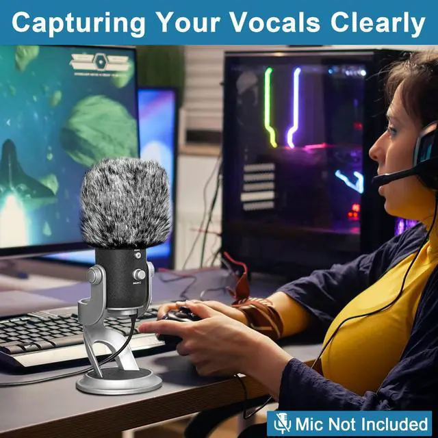 Alt view image 2 of 7 - Mic Cover Compatible with Blue Yeti, Microphone Windscreen, Foam Cover Furry Wind Muff Compatible with Blue Yeti, Yeti Pro CondenserCombo 2Pack