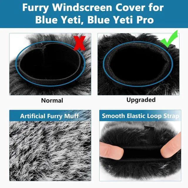 Alt view image 6 of 7 - Mic Cover Compatible with Blue Yeti, Microphone Windscreen, Foam Cover Furry Wind Muff Compatible with Blue Yeti, Yeti Pro CondenserCombo 2Pack