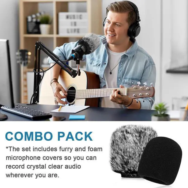 Alt view image 5 of 7 - Mic Cover Compatible with Blue Yeti, Microphone Windscreen, Foam Cover Furry Wind Muff Compatible with Blue Yeti, Yeti Pro CondenserCombo 2Pack
