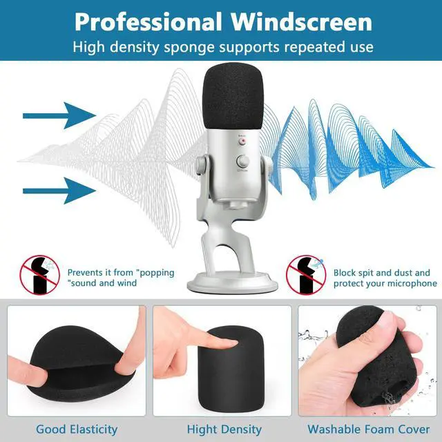 Alt view image 4 of 7 - Mic Cover Compatible with Blue Yeti, Microphone Windscreen, Foam Cover Furry Wind Muff Compatible with Blue Yeti, Yeti Pro CondenserCombo 2Pack