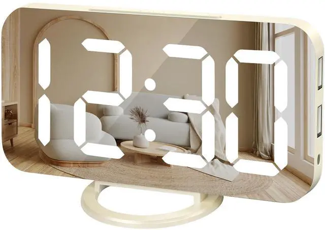 Main image of Digital Alarm Clock, Large Mirrored LED Display with Dual USB Ports, Snooze Function Dim Mode Wall Hanging Beside Desk Clock for Bedroom Living Room Decor