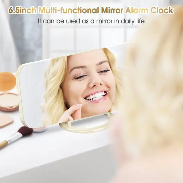 Alt view image 2 of 7 - Digital Alarm Clock, Large Mirrored LED Display with Dual USB Ports, Snooze Function Dim Mode Wall Hanging Beside Desk Clock for Bedroom Living Room Decor