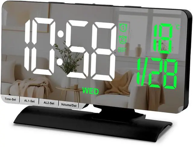 Main image of Digital Clock,Alarm Clock Bedside,7.3'' Large LED Mirror with Date Display,Temperature,Dual Alarm with 3 Mode,Brightnee Adjust,DST,USB C Charging Port,5 Levels Volume for Desk Bedroom Teens