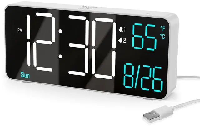 Main image of Digital Alarm Clock for Bedroom,6.7in Small Digital Clock,Auto Dimming,Date,Day of Week,Seconds or Indoor Temp,LED Alarm Clocks for Living Room,White Desk Clocks for Bedrooms
