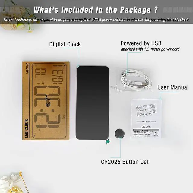 Alt view image 4 of 6 - Digital Alarm Clock for Bedroom,6.7in Small Digital Clock,Auto Dimming,Date,Day of Week,Seconds or Indoor Temp,LED Alarm Clocks for Living Room,White Desk Clocks for Bedrooms