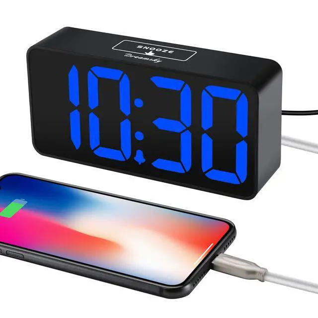 Alt view image 4 of 7 - Small Digital Alarm Clock for Bedroom, Large Big Numbers Display with Brightness Dimmer, Electric Bedside Desk Clock with USB Charging Port, Adjustable Alarm Volume, USB-C Adapter Powered