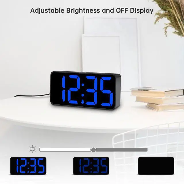 Alt view image 3 of 7 - Small Digital Alarm Clock for Bedroom, Large Big Numbers Display with Brightness Dimmer, Electric Bedside Desk Clock with USB Charging Port, Adjustable Alarm Volume, USB-C Adapter Powered