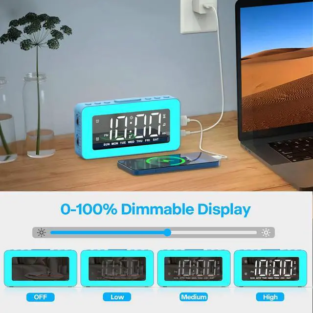 Alt view image 7 of 7 - RGB Night Light Alarm Clock for Kids, Teenagers, Adults, Mirrored Clock with Dual Alarms, Snooze, LED Display, USB Charger, Small Dimmable Alarms for Bedtime