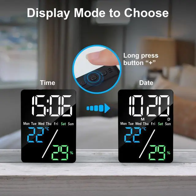 Alt view image 7 of 7 - 5.7" LED Digital Alarm Clock Bedside, Table Clocks with Dual Alarm, Date, Day, Temperature, DST, USB Charging, Snooze for Heavy Sleepers Elderly Bedroom Living Room Office