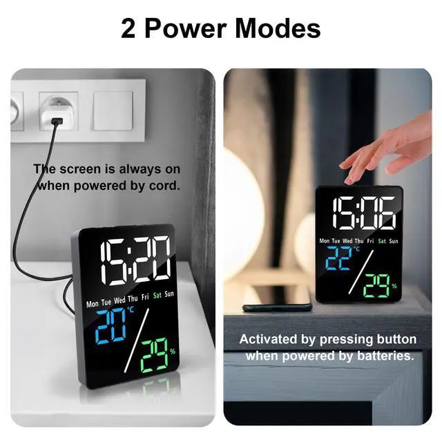 Alt view image 5 of 7 - 5.7" LED Digital Alarm Clock Bedside, Table Clocks with Dual Alarm, Date, Day, Temperature, DST, USB Charging, Snooze for Heavy Sleepers Elderly Bedroom Living Room Office