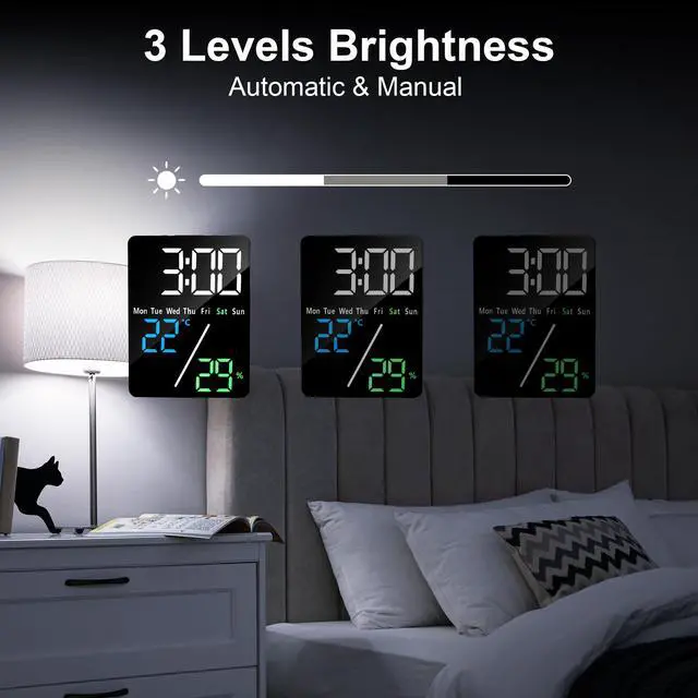 Alt view image 4 of 7 - 5.7" LED Digital Alarm Clock Bedside, Table Clocks with Dual Alarm, Date, Day, Temperature, DST, USB Charging, Snooze for Heavy Sleepers Elderly Bedroom Living Room Office