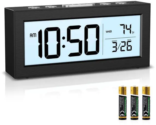 Main image of Battery Operated Digital Clock, Digital Alarm Clocks for Bedrooms with Auto Dimmer, Large LCD Display, Indoor Temp & Date, Small Desk Clock for Kids, Teens, Seniors, Batteries Included