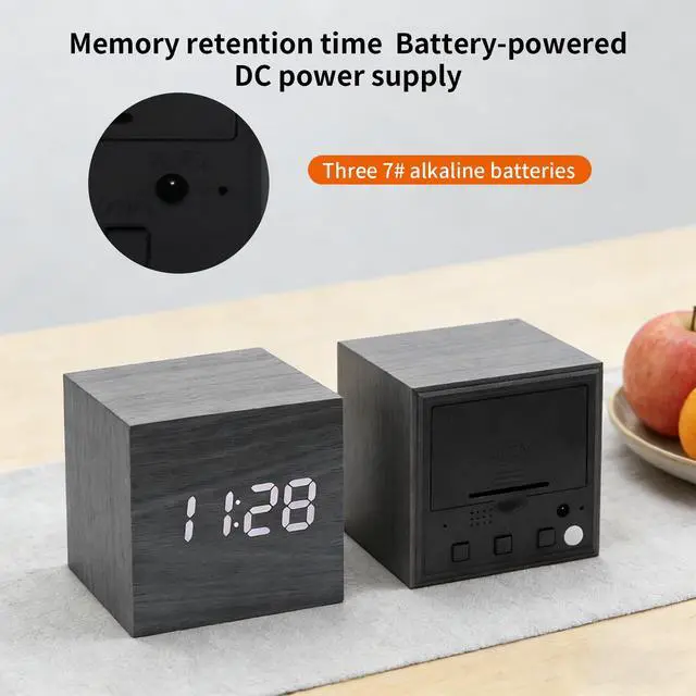 Alt view image 5 of 6 - Wooden Digital Alarm Clocks for Bedrooms - Small LED Clock with, DC Port, Temperature, Snooze, DST, Wood Décor, Adapter Powered