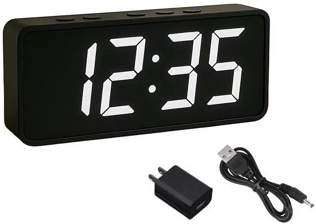 Main image of Digital Alarm Clock with Large 2 LCD White Digits | Compact Bedside Clock with Dual Alarms, Snooze, 3 Brightness Levels, Temperature Display in °F/°C, Battery Backup