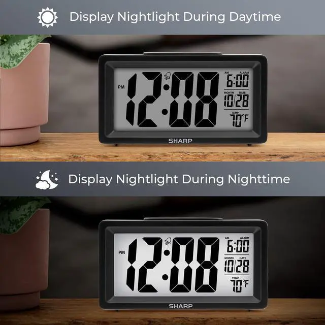 Alt view image 4 of 4 - Alarm Clock with Indoor Temperature, Nightlight, Calendar, Battery Operated Digital Small Clock for Bedrooms or Travel, Black (SPC5025AMZ)