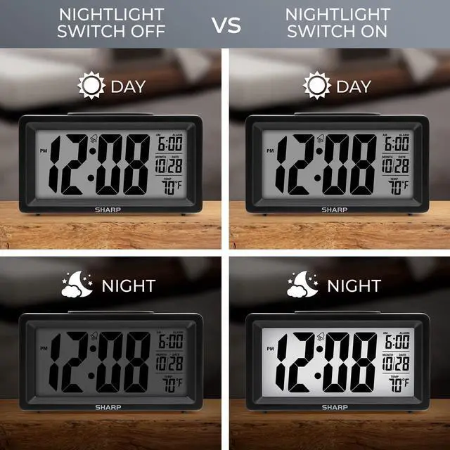 Alt view image 3 of 4 - Alarm Clock with Indoor Temperature, Nightlight, Calendar, Battery Operated Digital Small Clock for Bedrooms or Travel, Black (SPC5025AMZ)