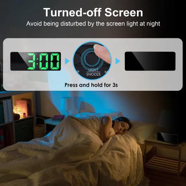 Alt view image 3 of 7 - LED Green Digital Alarm Clock Bedside with 6.7" Large Display, Snooze, Cord/Battery Powered, Adjustable Brightness, Date, Temperature, Table Clock for Heavy Sleepers Bedroom Office