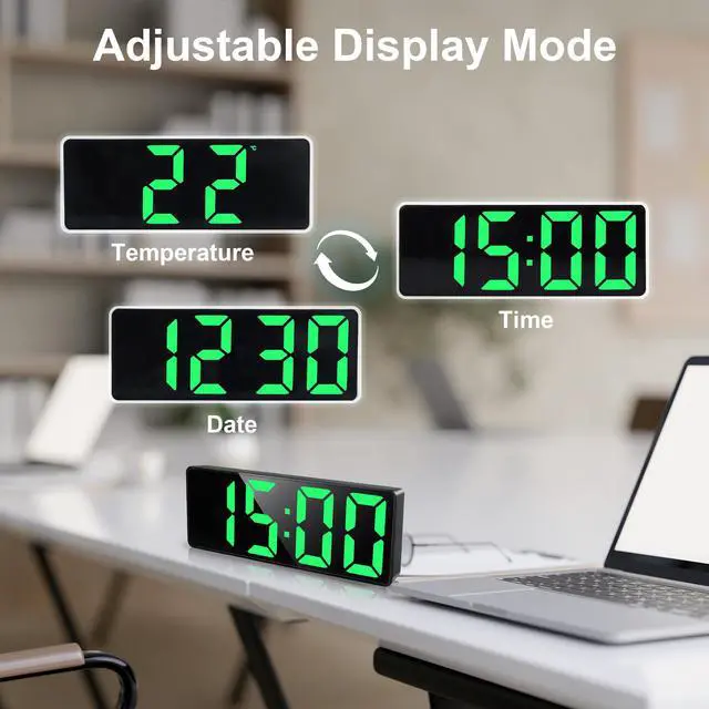 Alt view image 5 of 7 - LED Green Digital Alarm Clock Bedside with 6.7" Large Display, Snooze, Cord/Battery Powered, Adjustable Brightness, Date, Temperature, Table Clock for Heavy Sleepers Bedroom Office