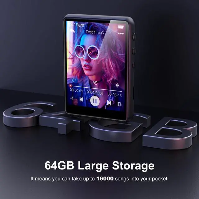 Alt view image 2 of 7 - MP3 Player Bluetooth 5.3 - SWOFY 64GB Mp3 Music Player with 2.4" Touch Screen, Portable Digital Audio Player with HD Speaker FM Radio, Recording Support up 512GB Black