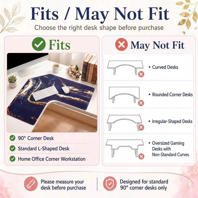 Alt view image 4 of 7 - L Shaped Desk Mat for 90° Corner Desks, 26" x 26" Black Waterproof Mouse Pad with 18" Inner Corner, Non-Slip Rubber Desk Protector for Office & Gaming