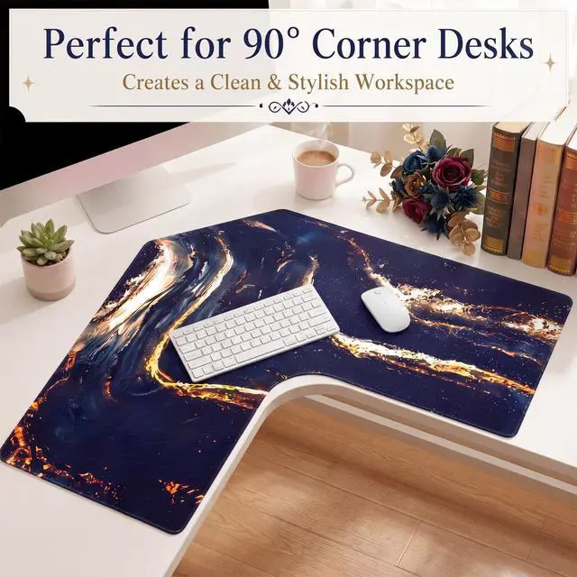 Alt view image 3 of 7 - L Shaped Desk Mat for 90° Corner Desks, 26" x 26" Black Waterproof Mouse Pad with 18" Inner Corner, Non-Slip Rubber Desk Protector for Office & Gaming
