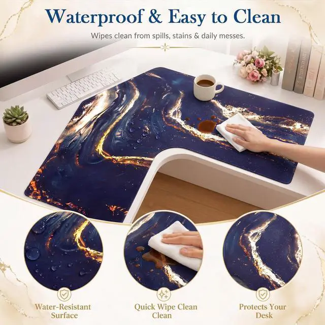 Alt view image 6 of 7 - L Shaped Desk Mat for 90° Corner Desks, 26" x 26" Black Waterproof Mouse Pad with 18" Inner Corner, Non-Slip Rubber Desk Protector for Office & Gaming